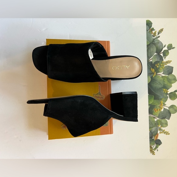 Aldo Black Suede Block Heel Mules - Picture 5 of 5